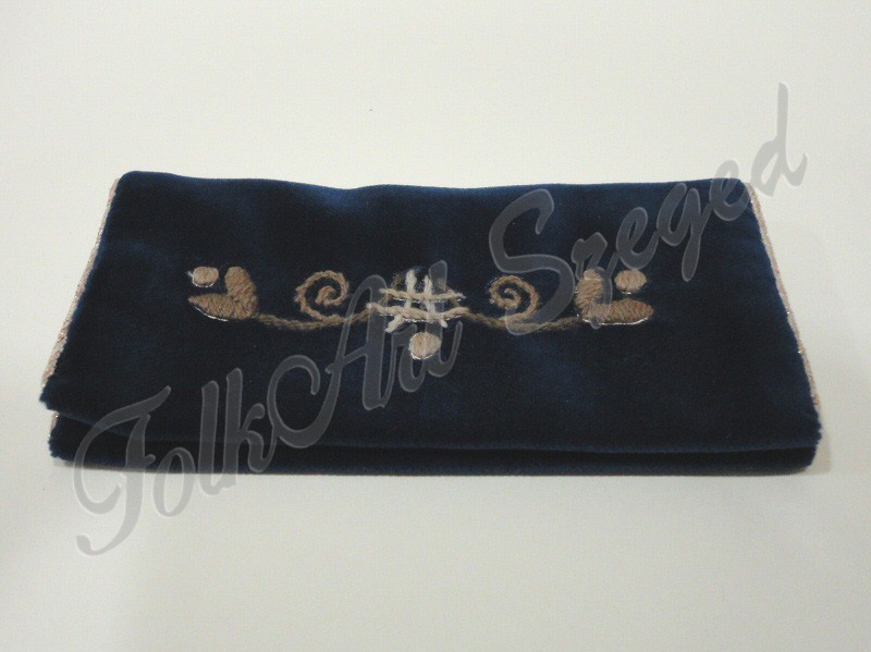 42. Bársony papírzsebkendő tartó, kék, 8 x 14 cm